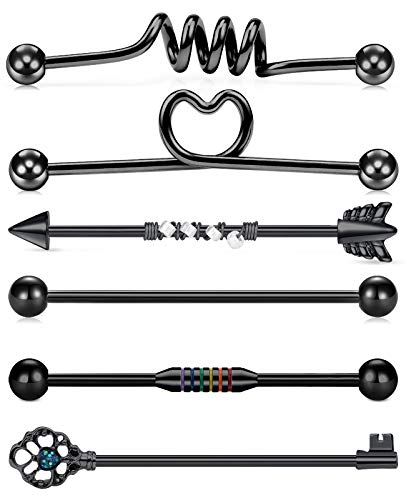 Briana Williams 6-7 piezas Barra de Industrial 14G Acero quirúrgico 38mm Cartílago Pendiente Andamio Piercing Joyería