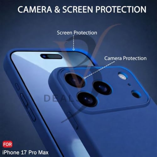 Image of Compatible for iPhone 17 Pro Max Case Cover, 4 Layer Full Protection Silicone Phone Case with Camera & Screen Protection with 360 Soft Micro-Fiber Lining, Shock-Absorbing Design (Blue)