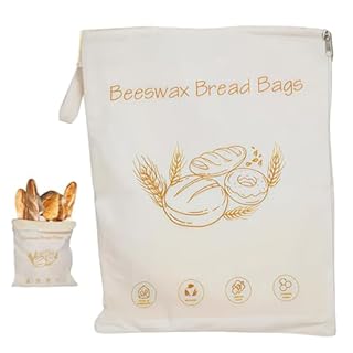 Wide Zipper Access Cotton & Beeswax Bread Bags for Sourdough, XL Reusable Beeswax Food Storage Bags with Zipper, Portable Cotton Food Storage Bag for Home Bakers to Keep Fresh