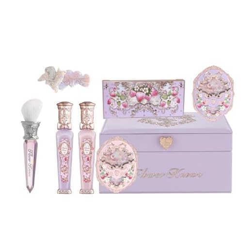 Flower Knows Violet Strawberry Rococo Makeup Box Set,8 Pack Makeup Box with Mirror,Lip GlossĂ—2+BlushĂ—2+Blush BrushĂ—1+Eyeshadow PaletteĂ—1+Hair ClipĂ—1+Gift BoxĂ—1