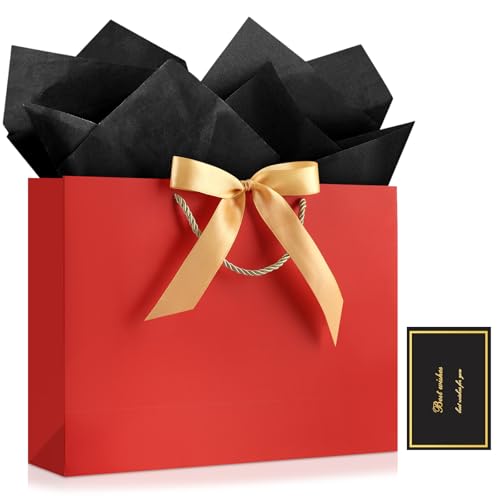 Image of JMANNI Mothers Day Gift Bags with Handles, 13 inch Medium Gift Bag for Presents, 1 Pcs Bags with 2 Tissue Paper and 1 Cards for Baby Shower Wedding Bridal Shower Mother's Day Birthday Party (Light Red)