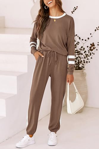Image of PRETTYGARDEN Travel Outfit Women 2 Piece Lounge Sets | Long Sleeve Shirts, Jogger Pants Pockets, Matching Track Suits, Fall Spring Comfy Clothes for Casual Outing, Cruise, Airport