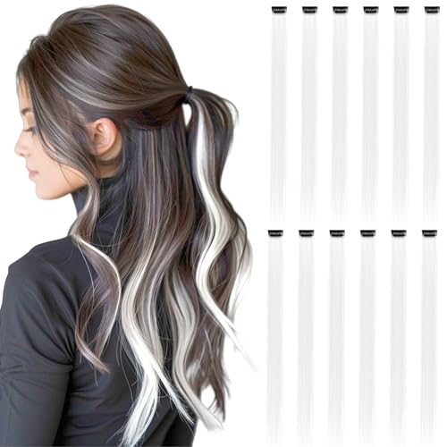 Extensions cheveux clip 22 po blanc 12 pcs