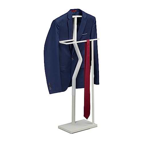 Relaxdays Valet de Chambre, Vestes, HxLxP : env. 107x48x20 cm, métal, MDF, chevalet à vêtement, Dressing, entrée, Blanc