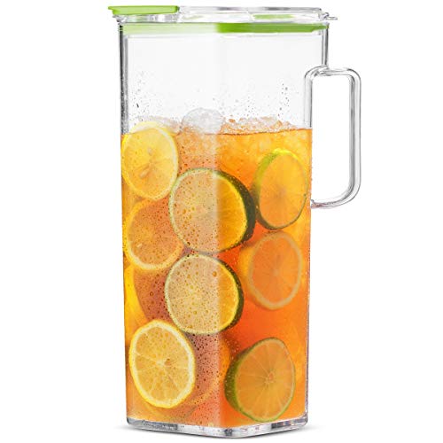 Komax Large Plastic Water Pitcher with Lid Square Water Carafe with Lids – BPA-Free, Dishwasher Safe Plastic Pitcher – Water, Tea, or Juice Containers with Lids for Fridge (2.3 Liters) - Thumbnail 2