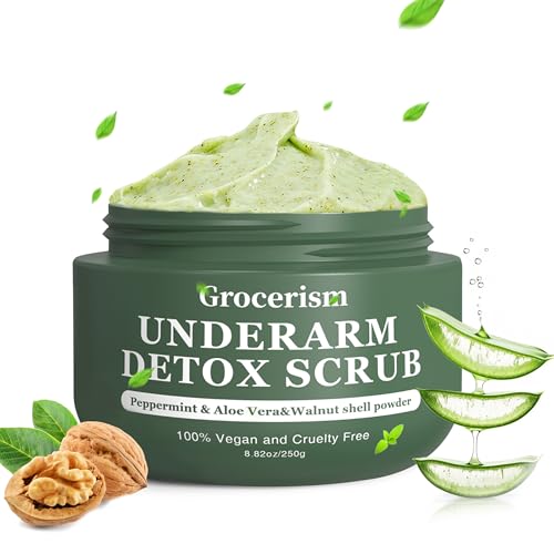 Armpit Detox Scrub & Underarm Exfoliator - Walnut Shell, Menthol & Aloe Vera Body Scrub for Odor,...