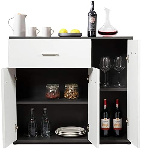 TANGZON 3 Door Large Drawer Sideboard, Wooden Storage Cabinet with Adjustable Shelf & Non-Slip Feet, Freestanding Cupboard Server Buffet Table for Living Room, Kitchen, Bedroom and Hallway