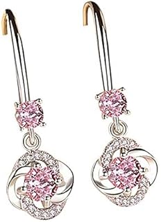 Silver Earrings for Women Elegant Diamond-Studded Creative Earrings Temperament Long Four-Leaf Rose Pendant Earrings Fashion Gifts for Girls Womens