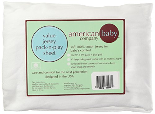 Image of American Baby Company 100% Natural Cotton Fitted Pack and Play Sheet 39 inch x 27 inch - Soft & Breathable Pack N Play Sheet for Playpen, Playard & Mini Crib Mattress, White, for Boys & Girls
