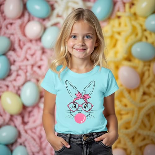 Image of MODNTOGA Girl Happy Easter Crewneck Shirt Glasses Bunny Graphic T-Shirt Big Kid Cute Rabbit Print Easter Holiday Pullover Top