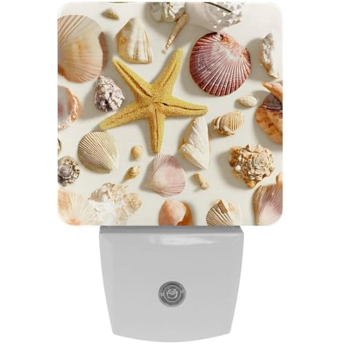 Image of NEWzone Seashells Starfish Night Light [2 Pack], Plug in Wall Led Night Lights Decor for Boys Girls Room, Dusk to Dawn Sensor Wall Lamp for Stairway /Bedroom /Kitchen /Nursery Room