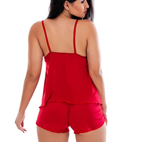 Short Doll em Microfibra com Renda | Julia 1652 cor:vermelho;tamanho:GG