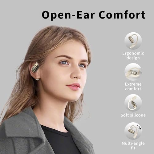 BUGANI Open Ear Headphones, Bluetooth 5.2 Open Ear Earbuds with Microphone, ENC Clear Talk, Immersive Stereo Sound, Fast Charging, 32H Playtime, Waterproof, White - 1