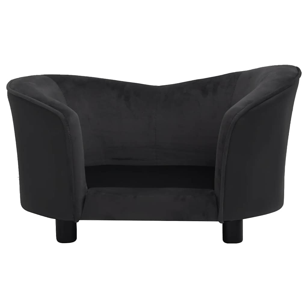 Sofa dla psa, czarna, 69 x 49 x 40 cm, pluszowa i sztuczna skóra, antypoślizgowe legowisko dla psa z poszewką nadającą się do prania, ortopedyczna wyściółka, wygodne miejsce do leżenia dla