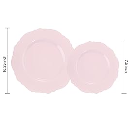 WDF 60pcs Pink Plastic Plates - Baroque Pink Disposable Plates Including 30 Dinner Plates 10.25inch, 30 Dessert Plates 7.5inch for Upscale Valentine\'s Day, Wedding, Parties