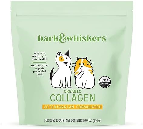 Bark & Whiskers Organic Collagen, for Dogs and Cats, 5.07 oz (144g),Supports Mobility and Skin Health, Veterinarian Formulated, USDA Organic, Non GMO, Dr. Mercola