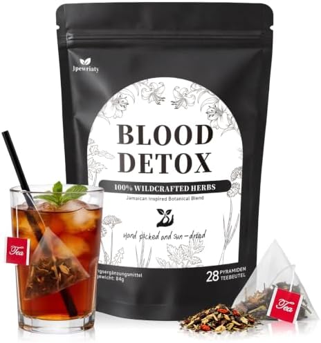 Blood Detox Tee zum Abnehmen, Abnehmen, Leber 28 Teebeutel Kräutertee Detox Kur mit Grünem Tee, Löwenzahn, Klettenwurzel, Bittermelone, Hibiskus, Ingwer, Zimt & Moringa, Kräutertee