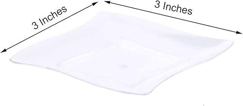 Miniatura 3 de Efavormart - Paquete de 120 platos cuadrados de plástico con borde ondulado de 3 pulgadas, transparente con borde de molinete