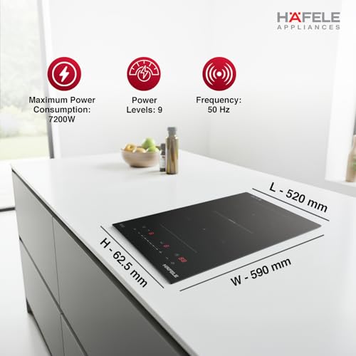 Image of Hafele Nero 30cm Built-in Induction Hob | 3500W | Flex Zones | Slider Touch Control | Power Boost | 2 Zones
