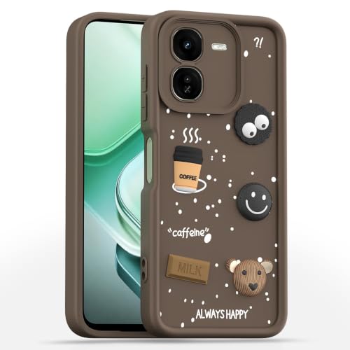 Image of Bintage Back Cover Compatible for iQOO Z9x 5G | Cute 3D Taddy Ball Bear Milk Cake Coffee Silicon Case Full Body & Camera Protection - Brown
