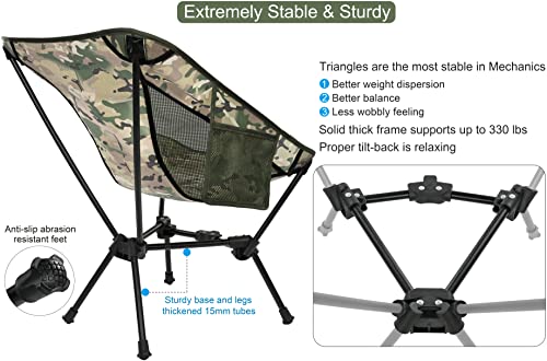 Marchway Lightweight Folding Camping Chair, Stable Portable Compact For Outdoor Camp, Travel, Beach, Picnic, Festival, Hiking, Backpacking, Supports 330Lbs (Camo) #TOP1