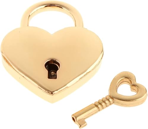 Miniatura 2 de Warmtree Candado pequeño de metal con forma de corazón con llave para caja de joyería, caja de almacenamiento, libro, paquete de 2, dorado