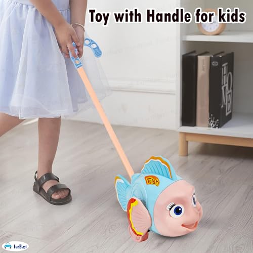 Image of FunBlast Pull Along Fish Toy for Kids - Push & Go Walking Toy, Early Learning Crawling Toys for Toddlers, Colorful Pull Toys for Boys & Girls (Multicolor) (Blue)