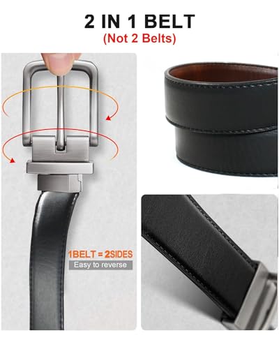 Image of CIMONI Reversible Leather Belt for Men | Genuine Leather & Vegan Leather Pin Buckle Belt | Classic Black /Brown Adjustable Belt for Formal, Business, Office & Casual Wear