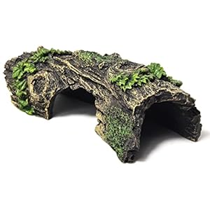 Fish Tank Decorations – Large Aquarium Decorations Air Bubbler Tree Fish House for Betta Hideout Caves Buddha Decor Temple Ruins Arched Betta Fish Accessories Reptile House Shelter Decor (Wood B-S)