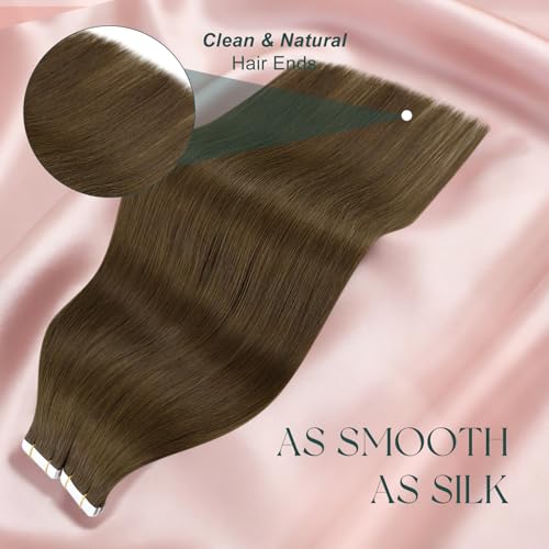 Image of Easyouth Tape in Human Hair Extensions Medium Brown Tape in Extensions Human Hair Brown Natural Look 14 Inch 20pcs Hair Extension Real Human Hair Tapes in for Everyday Use