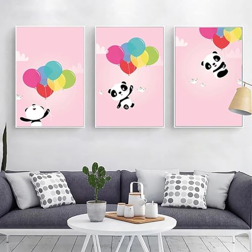 Affiches panda rose pour mur blanc Solution déco chambre enfant triptyque toile