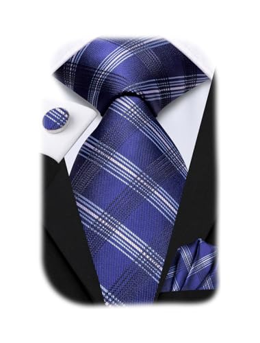 Image of Hi-Tie Men 63inches Tie Set Extra Long Necktie Paisley Tie Pocket Suqare Cufflinks Big and Tall Men Tie