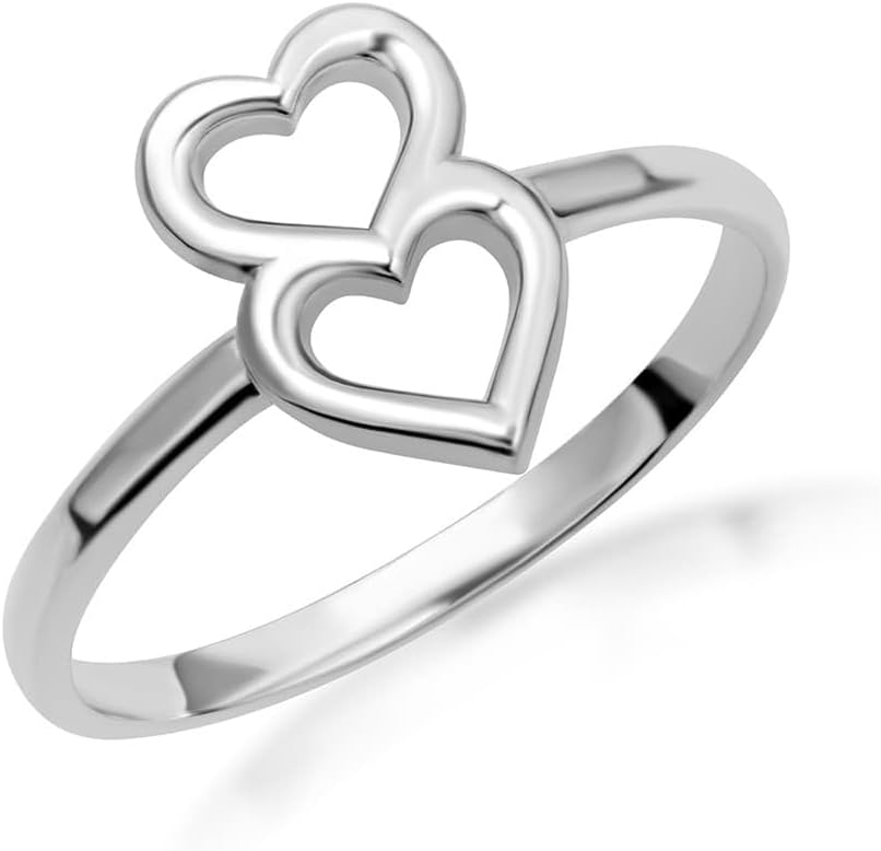 Claddagh Gold 10K &14K Gold Double Heart Love Ring Available In Yellow/Rose/White with Multiple Ring Size
