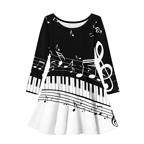 Maiyoinou Dress Up Clothes For Little Girls Black & White Piano Keys Graphic Dress Self Cultivation Comfort Basic Skater Dress Formal Party Special Occasion Flowy Dresss 9-10 Years #TOP2