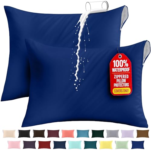 Image of Utopia Bedding Premium 100% Waterproof Pillow Protectors with Zipper King Size (Set of 2), Bed Bug and Dust Mite Proof Zippered Pillow Covers, Pillow Encasement Cases, Royal Blue
