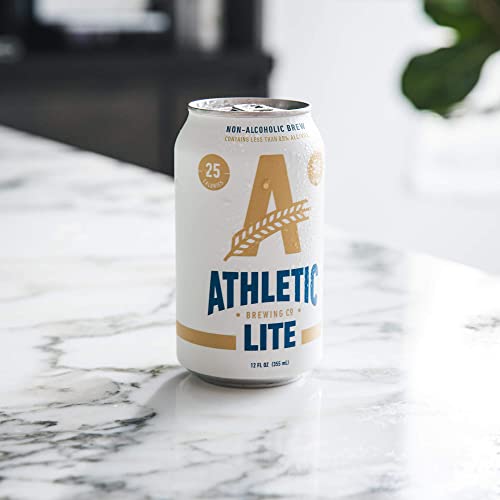 Athletic Brewing Company Craft Non Alcoholic Beer, Low Carb Light Brew With Rice & Malt Body, Pair With Salad & Pizza, Vegan, Low Calorie Athletic Lite, 12 Pack, 12 FL Oz Cans