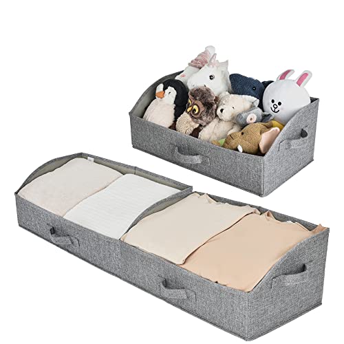 Image of GRANNY SAYS Closet Bins - Trapezoid Storage Bins with Handles, Decorative Storage Boxes for Organizing Sheets, Blankets, Hats - Dark Gray, Jumbo, 3-Pack