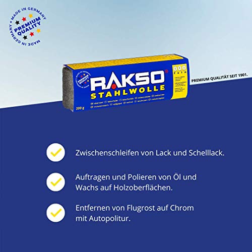 RAKSO Staalwol fijn 000 | 200 g, 1 banderol, tussenslijpen van lak, schellak, gepolijst koper, messing en olie, was op hout - Afbeelding 3