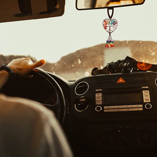 7-Chakra Stones Healing Crystal Hanging Ornaments Tree Of Life For Thanksgiving Christmas Day Car Hanging Accessories, Party Decor Meditation Decorations (Sgk-Round Shaped) #TOP3