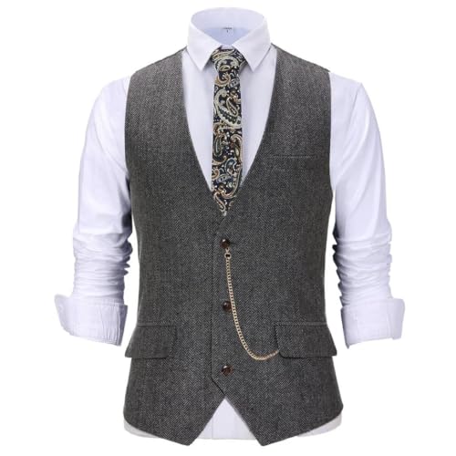 Men’S Herringbone Single Button Vest Single Breasted V-Neck Formal Waistcoat For Wedding Business Daily Work2