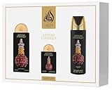 Lattafa Pride Artisan Ethnique – Spicy, Gourmand, Sweet, Ambery, 3-teiliges Geschenkset für Unisex (3,4 Unzen, Eau de Parfum Spray + 0,65 Unzen Eau de Parfum Spray + 6,67 Unzen Deodorant Spray)