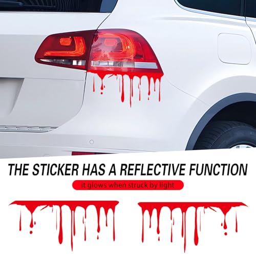 Image of ijuicy 2 PCS Red Flowing Blood Bloody Horror Funny Decal for Car, Halloween Horror Sticker Car Accessories, Halloween Car Decorations Accessories, Fit for Most Cars (Red)