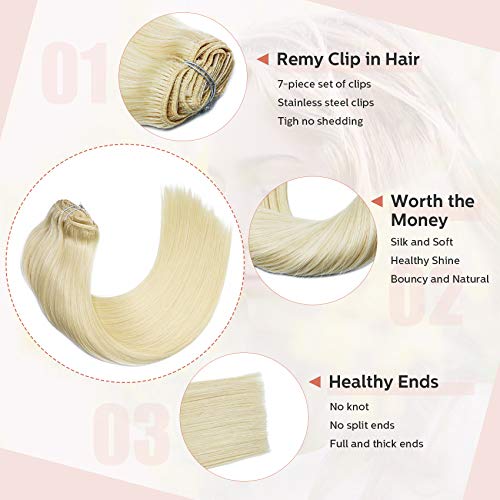 image for VARIO Human Hair Extensions Clip In Blonde New Version Thickened Doubl