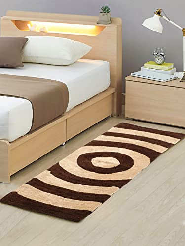 Image of THE HOME TALK Modern Polyester Area Rugs | Carpets for Living Room, Kitchen, Kid's Room, Bedroom | Microfiber Polyester Rugs | Shaggy Floor Carpet | Anti Skid Store (Beige and Brown, 50 x 150 cm)