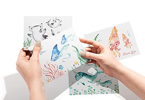 Image of Twigs Paper Baby Shower Thank You Cards, 12 Ocean Watercolor Note Cards