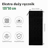 QKJEM Ręcznik do fitnessu, 135 x 50 cm, ciemnoszary, z wentylowanym woreczkiem na zamek błyskawiczny, ręcznik sportowy, do studia fitness, bardzo chłonny, szybkoschnący, antypoślizgowy, na siłownię