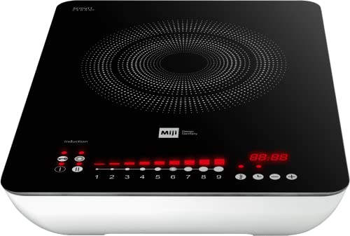 Miji Star 3 ECO Induktionskochfeld mit 2300 Watt, Premium einzel Induktionskochplatte mit Doppelspulentechnik, SCHOTT CERAN Kochfeld, Slide-Touch Control, 9 Stufen, Timer, weiß Cover