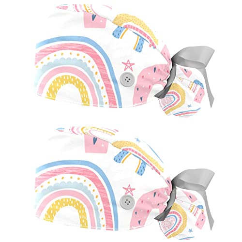 Chapeaux de Travail Arc-en-Ciel JDEZ - Lot de 2 Casquettes Bouffantes et Respirantes