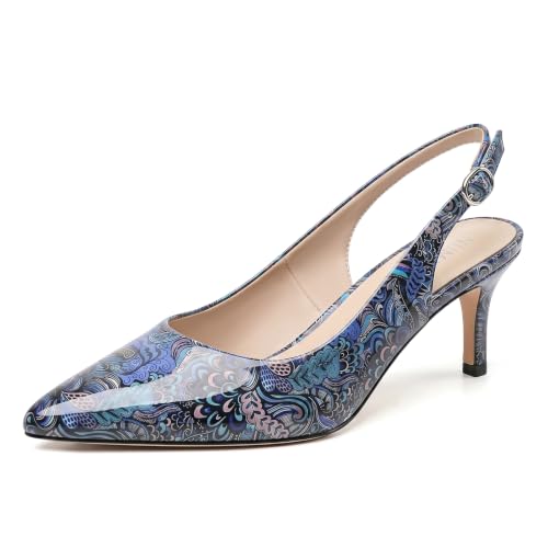 Image of NUMALEO Slingback Heels for Women Pointed Close Toe Kitten Heels Patent Pumps Dress Party Comfy Heeled Sandals Stiletto 2.5 Inch Dress Shoes