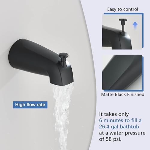 Sistema de ducha con caño para bañera, grifería de ducha negra mate con cabezal de lluvia de 8 pulgadas, set con manija simple y válvula de latón miniatura 5